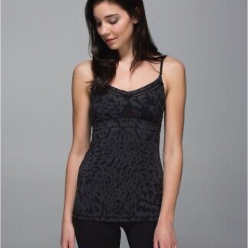 Lululemon Just Breathe Tank Top Animal Print Deep Coal Black Sz 6 Women Athletic